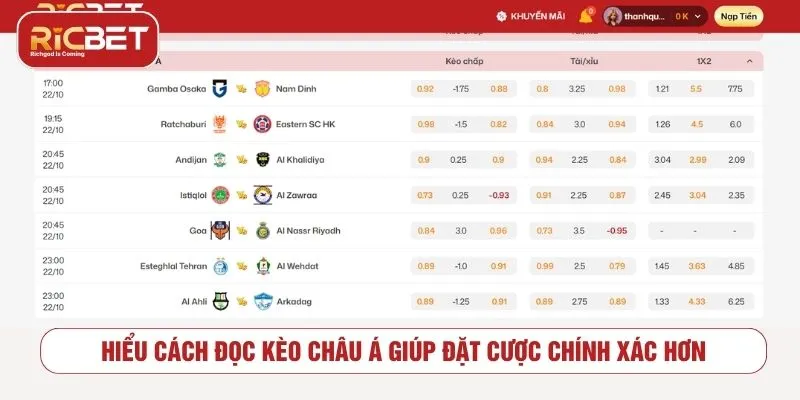 Hiểu cách đọc kèo châu Á giúp đặt cược chính xác hơn