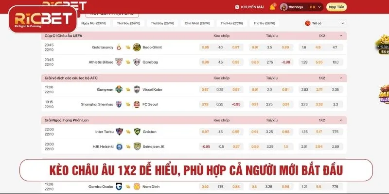 Kèo châu Âu 1x2 dễ hiểu, phù hợp cả người mới bắt đầu