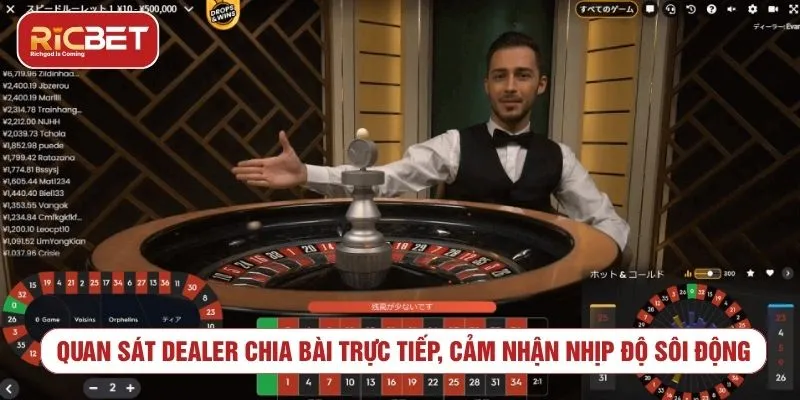 Quan sát dealer chia bài trực tiếp, cảm nhận nhịp độ sôi động