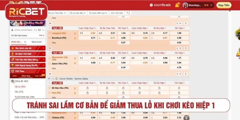Tránh sai lầm cơ bản để giảm thua lỗ khi chơi kèo hiệp 1