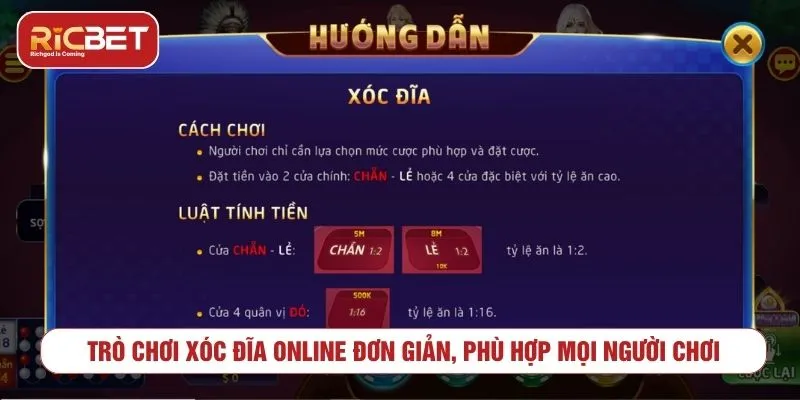 Trò chơi xóc đĩa online đơn giản, phù hợp mọi người chơi