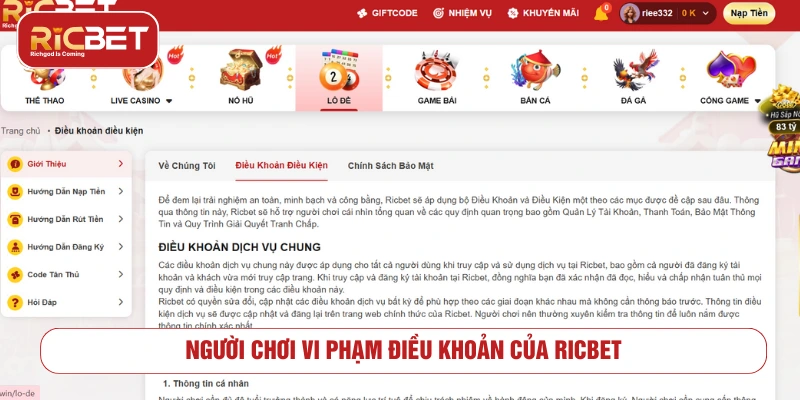 RICBET có khóa tài khoản người chơi không? Thành viên vi phạm điều khoản RICBET đưa ra